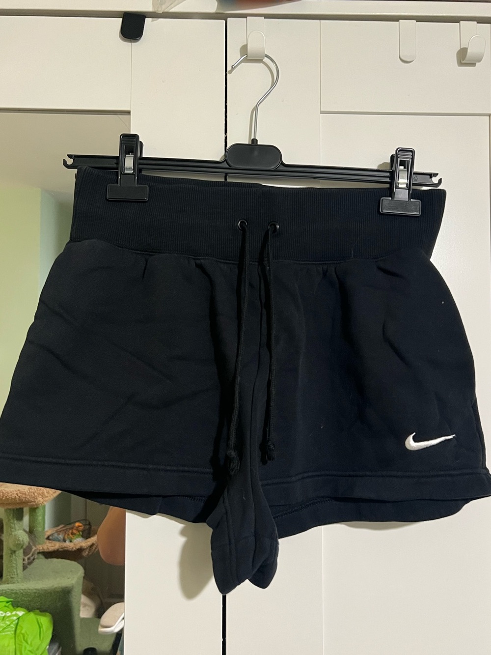 Nike Fleece HR Shorts - Black Athletic Drawstring Shorts with White Swoosh